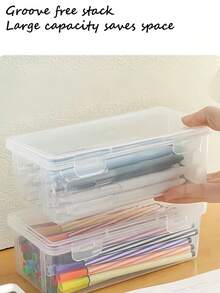 2 piezas de cajas de almacenamiento de suministros de arte de plástico transparente, ideales para estudiantes y artistas, diseño minimalista, tapa cerrada, superficie lisa, adecuado para trabajadores de oficina, estuche de lápices, mochila de estudiante