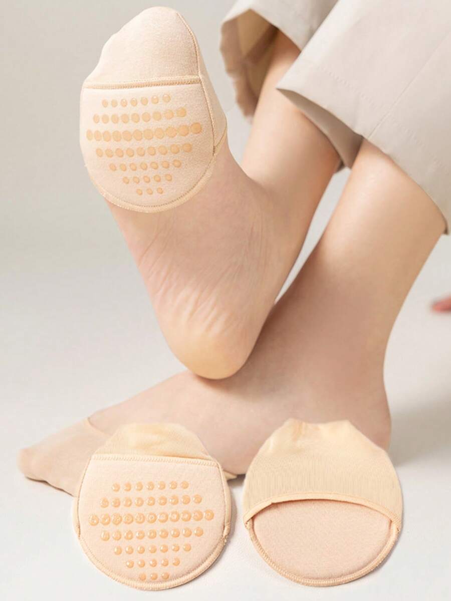 1 par de calcetines adhesivos antideslizantes de media palma, calcetines suaves y elásticos para la parte delantera del pie con almohadilla antideslizante - Albaricoque - Ver 1
