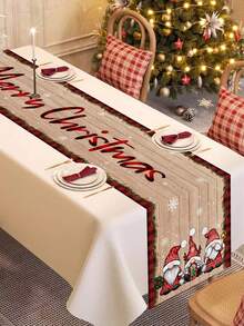 1pc Merry Christmas Table Runner, 35*180cm Polyester Table Runner With Retro Style Christmas Gnome Santa Claus Red Flower Christmas Ball Design, Suitable For Christmas Party Table Decoration, Happy New Year 2026, Christmas Decoration Supplies, Best Christmas Gift