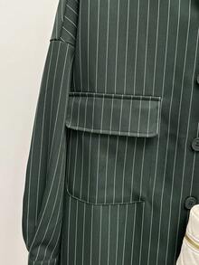 复古宽松口袋纽扣长袖条纹可爱漂亮休闲优雅衬衫上衣，适合女士，秋冬季节/圣诞节/感恩节穿着 - 軍綠色 - 查看 7