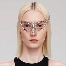 1 Piece Cyberpunk Metal Mask Niche Design Irregular Fluid Mechanical Style Earrings Lip Ring Adjustable Face Accessories For Men And Women - Bộ hoàn chỉnh - Xem 7