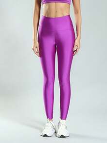 FITNATION Fitness Leggings In Trilobal Fabric With Shine And High Elasticity And Support - Purple - View 3