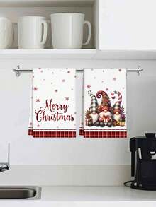 1/2pcs Christmas Decorative Towels, Santa Claus Golden Snowflake Christmas Gnome Snowman Wreath Merry Christmas Pattern Kitchen Decorative Towels, Reusable Hand Towels, Suitable For Christmas Kitchen Living Room Decorative Towels, Christmas Cleaning Supplies, Home Decoration