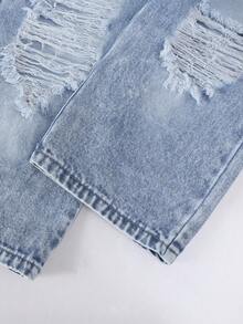 1pc Toddler Boys' Fashionable Distressed Denim Wide Leg Jeans, Streetwear Style, Autumn/Winter New Arrival