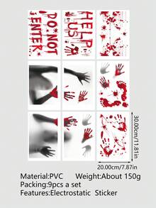 9 张“请勿进入”血手印窗贴，恐怖万圣节装饰窗贴，帮助美国万圣节贴纸贴花，适用于室内/室外恐怖派对家居门车浴室房间装饰家居装饰墙壁装饰墙贴 - 彩色 - 查看 5
