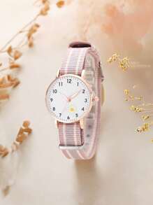 1pc Canvas Material Girl Cartoon Graphic Digital Children's Watch, Suitable For Back To School Season - Pink - View 5