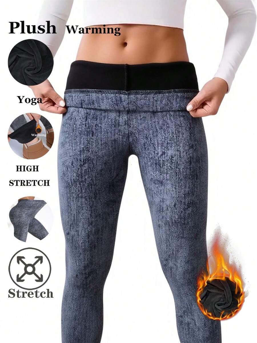 1-pack damleggings med termofoder i grått, europeiskt och amerikanskt mode, avslappnat, minimalistiskt och elegant, hög elasticitet, bantande, enfärgade, smala byxor, lämpliga för hemmabruk, träning, yoga, fitness, utomhuspromenader, fest, present - Grå - Visa 1