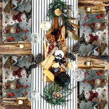 1pc/4pcs Set Christmas Theme Placemats, Cozy Winter Vibe, Snowman & Cardinal Pattern Decor, Linen Woven Heat-Resistant Mats, Holiday Snowman & Decor Design Easy To Clean, Perfect For Holiday Kitchen Decor, Party Tablecloth And Home Decor