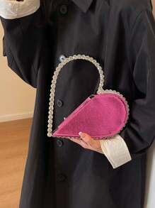 女士优雅心形晚宴包、迷你心形晚宴包、婚礼手拿包、女士优雅手提包，适合派对舞会优雅心形晚宴包、水钻装饰晚宴包、完美的手提包，适合派对和舞会的新奇礼物，适合新人与白领人士参加派对、舞会、婚礼