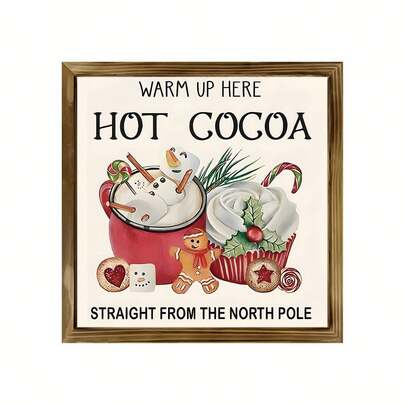 1 件装饰艺术热可可圣诞墙面艺术标志 - 圣诞冬季家居和咖啡馆装饰、乡村圣诞家居装饰、圣诞节和农舍风格的完美装饰、圣诞饰品