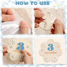 1 Set Baby 1-12 Months Wooden Flower Milestone Photography Props, Growth Record, Double-Sided Milestone Pendant, Monthly Milestone Cards, Newborn Monthly Milestone Wooden Cards - Blue Numbers - View 3