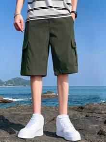 1pc Teen Boy Casual Sports Outdoor Pocket Fashion Minimalist Utility Shorts, Spring/Autumn