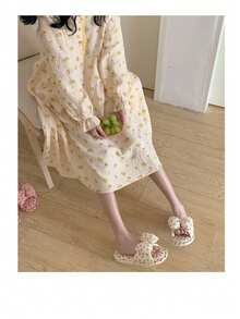 XIXITIAO 1 Pair Cute Strawberry Bow Slip-On Slippers, Quiet Linen Indoor Slippers For Women, Soft Sole Breathable House Shoes For All Seasons - White Strawberry Bow - View 8