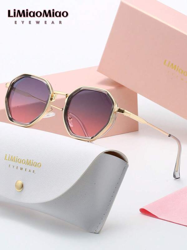 LiMiaoMiao 1pc Unisex Polygon Fashionable Eyeglasses, Y2K Stylish Decorative Glasses, Holiday Gift With Eyeglass Case And Cloth