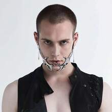1 Piece Cyberpunk Metal Mask Niche Design Irregular Fluid Mechanical Style Earrings Lip Ring Adjustable Face Accessories For Men And Women - Bộ hoàn chỉnh - Xem 3
