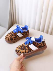 1 双男女款豹纹返校儿童舒适休闲户外运动鞋，适合春秋季 - 棕色 - 查看 3