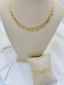 Women's Round Sequin Necklace And Bracelet Set, 18k Gold Plated And 925 Silver - 金色 - 查看 1
