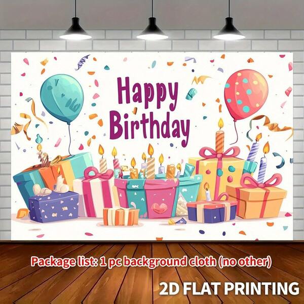 1 pièce de toile de fond de bannière de fête d'anniversaire de dessin animé 2D plat, 1 pièce de conception de cadeau vibrant, en polyester, convenant pour le salon, la chambre, le studio de photographie et les réunions en ligne, décoration de fête | Thème d'anniversaire de dessin animé | Polyester durable, décoration de fête d'anniversaire