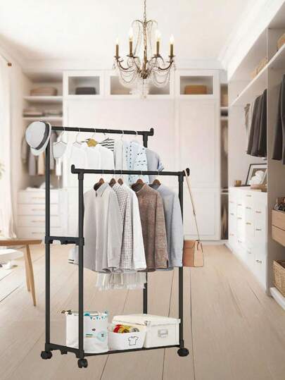 1 pièce Porte-manteau sur pied, Porte-vêtements petit pour chambre, Porte-vêtements à double barre, Porte-vêtements multifonctionnel pour accrocher et exposer les vêtements, Porte-vêtements portable, Étagère de rangement, Décoration de pièce, Convient pour la chambre, le salon, le balcon, Étagère de rangement mobile à plusieurs niveaux simple pour l'intérieur