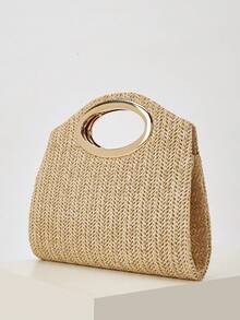 AIBBYDAR 卡其色时尚编织手提包，女士百搭单肩包，适合度假、海滩、商务通勤、休闲、简约等各种场合。 - 卡其色 - 查看 4