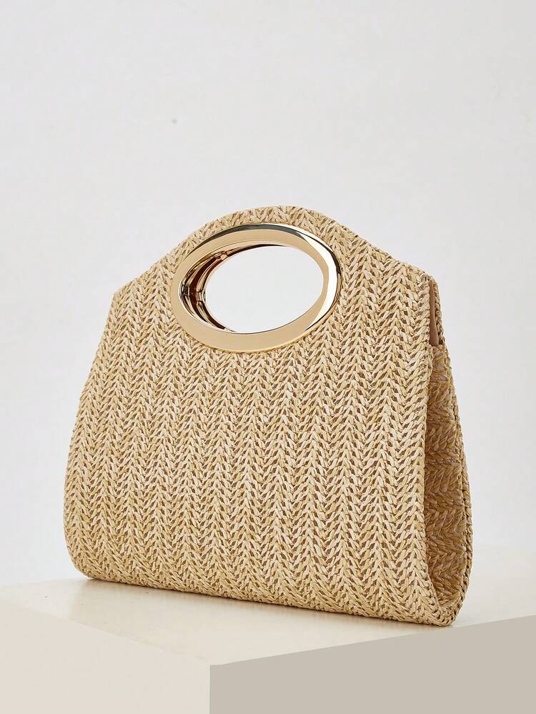 AIBBYDAR Túi xách dệt thời trang màu kaki dành cho nữ, Túi đeo vai đa năng cho kỳ nghỉ, bãi biển, đi làm, thường ngày, tối giản, bãi biển, kỳ nghỉ - Màu Khaki - Xem 4