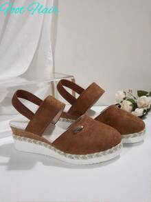 Dép quai hậu hở mũi đế vải lanh đàn hồi cỡ lớn Foot Flair dành cho nữ, phong cách Bohemian Beach, thoải mái cho mùa hè, màu nâu - màu nâu - Xem 7