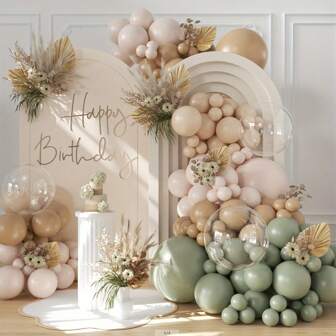 126pcs Gray-Green Balloon Arch Kit, Includes Gray, Green, Brown, Beige Balloons, Suitable For Boys, Girls, Kids, Babies, Baby Shower, Gender Reveal, Wedding, Birthday, Room, Party Decorations