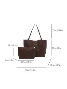 Set de 2 piezas: Bolso de mano de PU con letra pequeña de moda casual y cartera de embrague minimalista, adecuado para compras, ir al trabajo, viajes y uso diario de mujeres - Azul - Ver 2