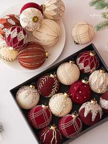 12pcs 8cm Christmas Party Decorative Balls, Rhinestone Flocked Christmas Ornaments, Plastic Hanging Decorative Balls, Suitable For Christmas Tree Decor, Home Decor, Room Decor, Bedroom Decor, New Year Decor, Christmas Decorations, Outdoor Decor, Holiday Party Decor, Christmas Party Supplies, Christmas Themed Festive Hanging Ornaments, Event Party Decor Gifts, Christmas Ornament Gift Set, Happy New Year, Gifts For Friends And Family Winter