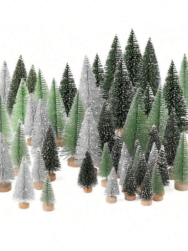 24/12/6 piezas Miniatura de árbol de Navidad con base de madera, 3 colores mezclados, centro de mesa de escritorio de invierno, regalo de Navidad, decoraciones de boda, decoraciones de fiesta de jardín al aire libre, decoraciones navideñas, decoraciones para el hogar, props para fotos, decoraciones de repostería y pastelería, decoraciones de fiesta de Acción de Gracias