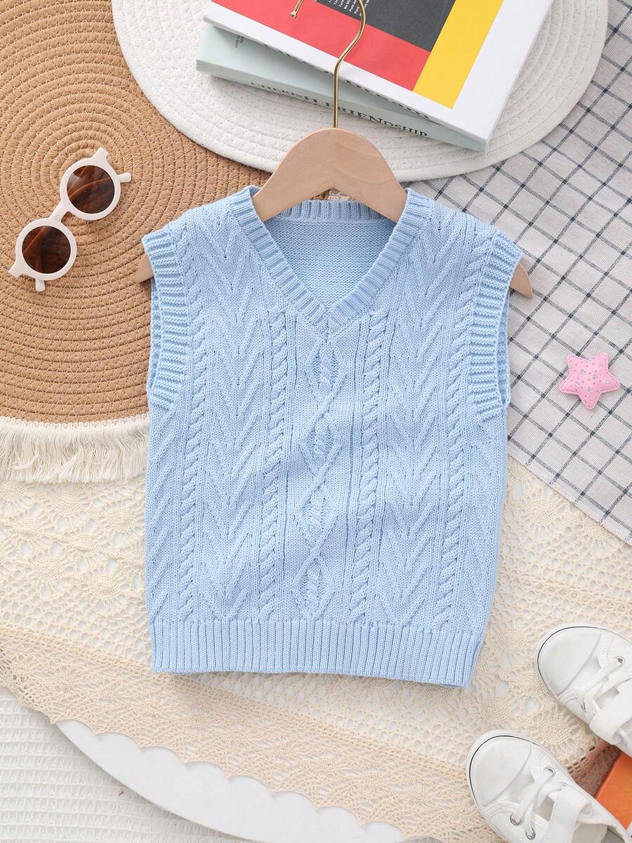 Boys' Collegiate Style Solid Color Cable Knit Sweater Vest