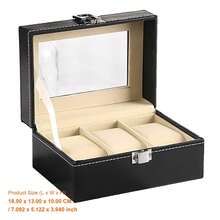 Jewelry Display Tray With Glass Top - PU Leather Watch Box Organizer Case With 3 Slots For Accessories And Keepsakes