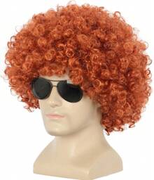 Short Orange Curly Afro Wig Fluffy 70s Disco Wigs 80s Rocker Costume Heat Resistant Synthetic Fibers Durable Breathable Costume Hair For Unisex(Orange)