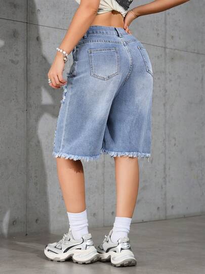 Women's Casual Distressed Loose Denim Shorts Summer