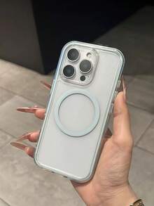 Apple Smart Fashion Phone Case, Compatible With Wireless Charging, High-End Quality, Made Of Tri-Layer Thick Hard Material, Colorful Solid Frame, Personalized Creative Pink, White, Black, Blue, Green Options, Minimalist Style, Anti-Fall Full Coverage, Transparent, Waterproof, Shockproof, Scratch-Resistant. - Baby Blue - View 3