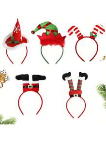 5pcs Classic Christmas Headbands - Holiday Party Accessories With Santa Claus, Reindeer, Christmas Tree Designs - Durable Plastic Structure, Non-Electric, Feather-Free Seasonal Headwear - Multicolor - View 3