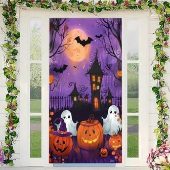 2D Door Banner 1 Piece Halloween Witch Door Hanging Polyester Cover, Suitable For Families And Parties To Wear Party Decorations, Seasonal Hanging Door Decorations For Party Banners, Halloween Decorations