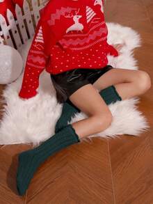 6 Paar Mädchen Kniestrümpfe in Unifarben, gerade geschnittene Socken ohne Schaft, geeignet für Mädchen Schulanfang, College-Stil, Weihnachtsoutfit - Verschiedenfarbig - Übersicht 7