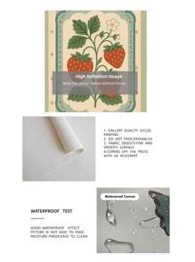 1pc Frameless Vintage Strawberry Wall Art Folk Fruit Poster With Sage Stripe, Rustic Kitchen Decor Print For Bedroom & Dorm | Botanical Posters, Back To School, Retro Room Decor, Funky Farmhouse Aesthetic - Multicolor - View 9