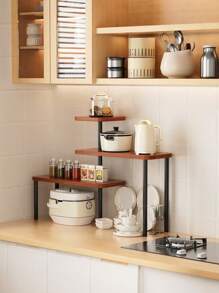 Prateleira de canto giratória de madeira com 3 níveis - Organizador giratório para bancada de cozinha, economiza espaço | Ideal para organizador de bancada de cozinha, adequado para feriados e presentes, fácil montagem, estrutura, design minimalista, organizador de cozinha e prateleira para potes de temperos, design multifuncional, amplo espaço de armazenamento, organização e armazenamento