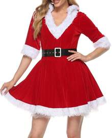 The Latest Model In 2025Women Mrs Claus Costume Christmas Santa Dress Santa Claus Dreses Hooded Christmas Dresses Fancy Dress Cosplay Outfit - Ba Red - View 1