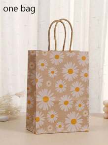 10pcs-Daisy Flower Print Gift Bags Kraft Paper Carrier Bags, Small Daisy Paper Gift Bags Made Of Kraft Paper, Holiday And Party-Themed Gift Bags, Festival Packaging For Party Favor Packaging