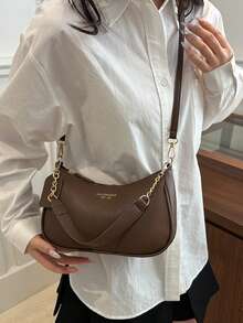 1pc Solid Color PU Leather Fashion Underarm Bag. It Is A Simple And Stylish Large Capacity Shoulder Bag - Coffee - View 6