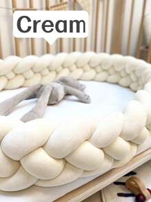 1pc INS Style Braided Crib Bumper Pad, Newborn Baby Bed Surround Soft Cushion, Nursery Decor Crib Protector, Suitable For All Seasons - Cream - View 11