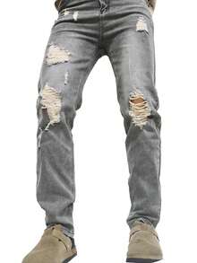 Quần Jeans Nam Thời Trang Thường Ngày, Phong Cách Emo, Dáng Ôm, Túi Xách Tay - Xám - Xem 4