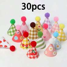 15/30PCS Random Color Various Mini Birthday Top Hat, Decorated Cartoon Cute Birthday Top Hat Valentine Gift Gift Random Color, Valentine's Day Decorative Hat Plug-In Happy Birthday Flag Planting,Halloween Party Decoration, Christmas Party Decoration