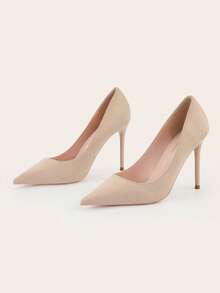 2025 新款女士黑色鳄鱼压纹尖头细高跟鞋 - 超高合成包覆高跟鞋，适合专业和正式场合，优雅的四季正装鞋，高跟鞋，秋季，高跟鞋，办公室鞋，精致的鞋子设计，舒适的鞋垫设计 - 杏色 - 查看 1