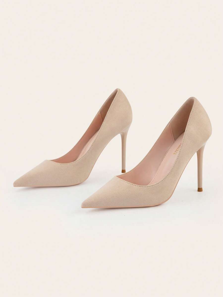 2025 新款女士黑色鳄鱼压纹尖头细高跟鞋 - 超高合成包覆高跟鞋，适合专业和正式场合，优雅的四季正装鞋，高跟鞋，秋季，高跟鞋，办公室鞋，精致的鞋子设计，舒适的鞋垫设计 - 杏色 - 查看 1