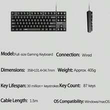 Acer Teclado gamer OKW216 para escritório, 87 teclas, tamanho compacto, eixo mecânico, feedback tátil, teclas ergonômicas escalonadas, opção econômica para cibercafés/uso doméstico - Preto - Ver 6