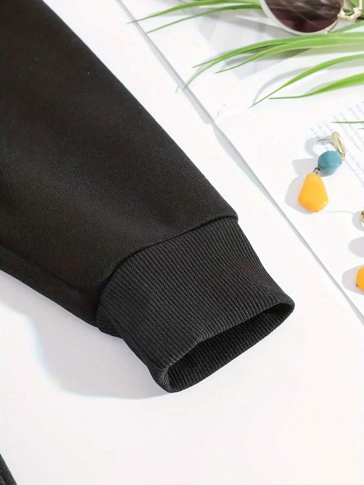 Sudadera con capucha gráfica para mujer, sudadera casual de mezcla con las palabras "Divertido: No me importa", de manga larga, con bolsillo, de tela de punto para las cuatro estaciones, sudadera casual con estampado negro, sudadera - Negro - Añade 4